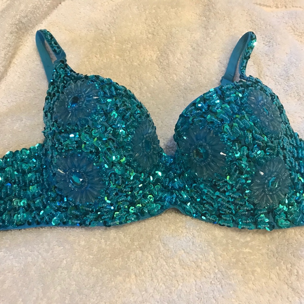 Turquoise Sequined Bra